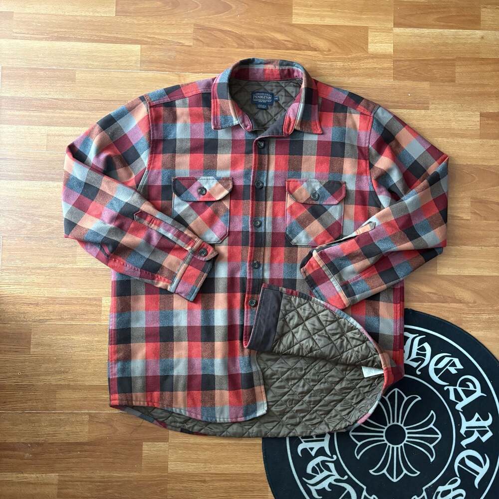 Pendleton Men's Red Plaid Quilted Lined Flannel Shirt Jacket XXL